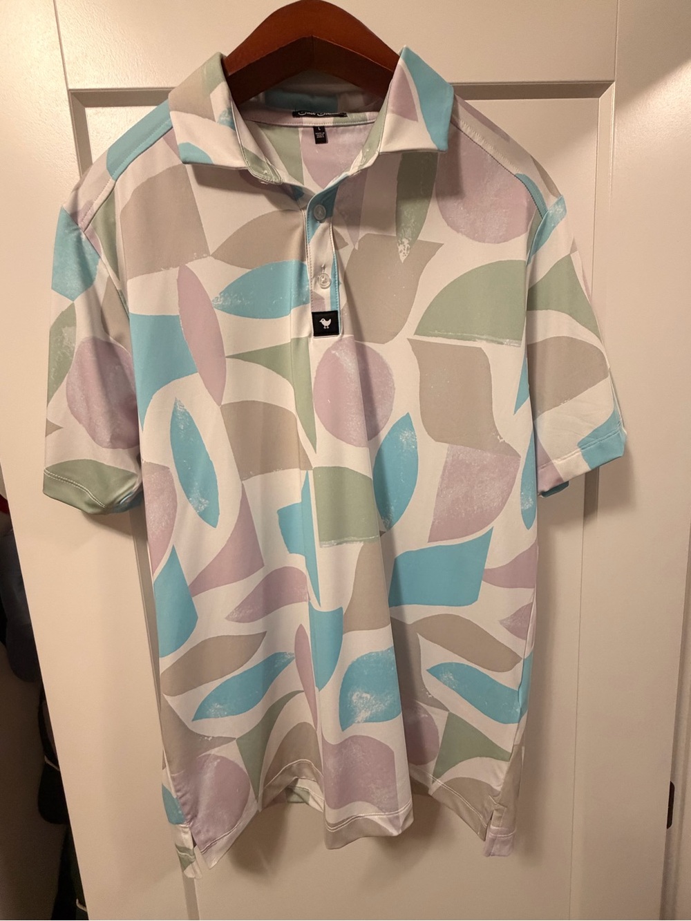 Bad Birdie Men's Abstract Polo - Green, Sky Blue, Lavender, Light Gray